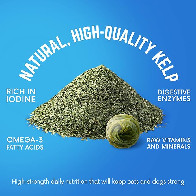 Kelp Powder, Dried Sea Kelp Supplement for Optimal Pet Health, Multifunctional Dog Vitamins Rich with Iodine & Omegas for Thyroid Health, Dental, Immune, Digestive, & Heart Health, 453g