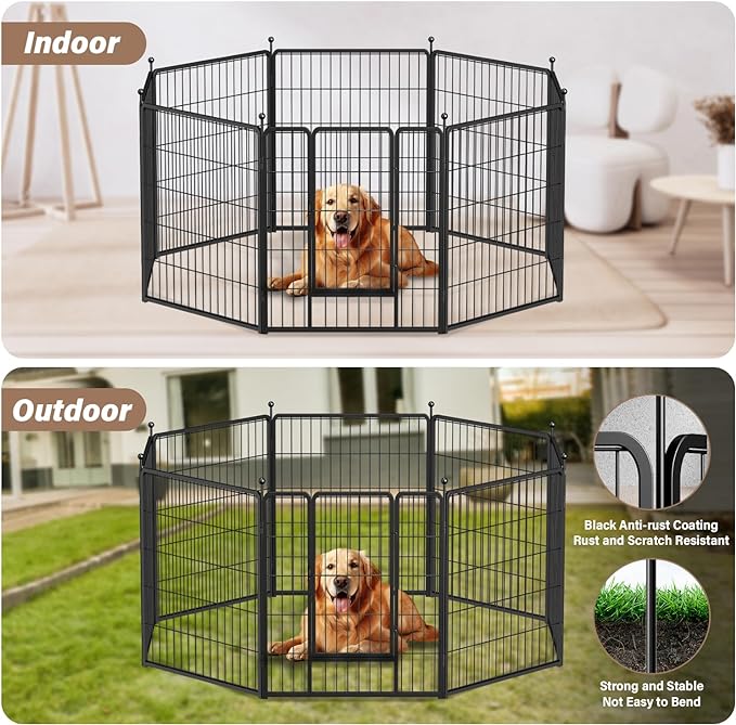 HealSmart Dog Playpen Indoor, Puppy Playpen Indoor for Yard, Camping, 32" Height 8 Panels Heavy Duty Dog Pen for Small/Medium Dogs, Black