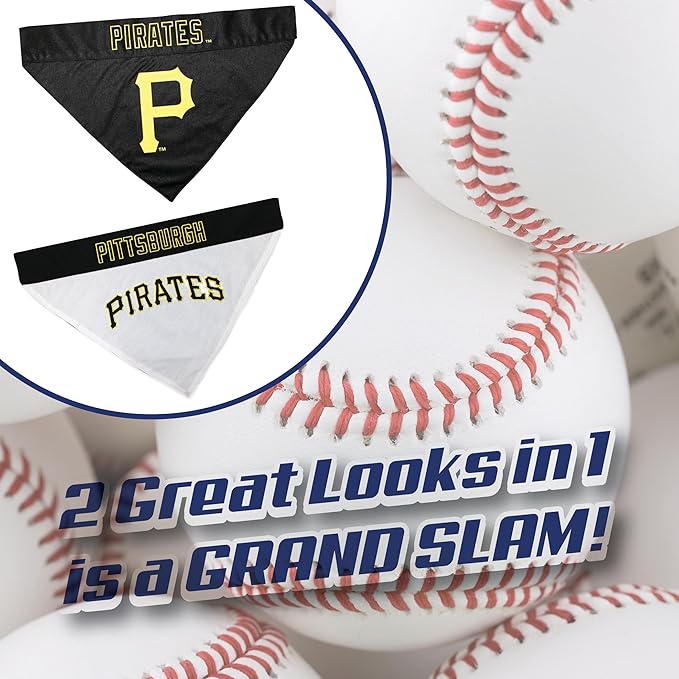 Pets First PIR-3217-L-XL MLB Pittsburgh Pirates Reversible Pet Bandana, Large/X-Large, MLB Team Color