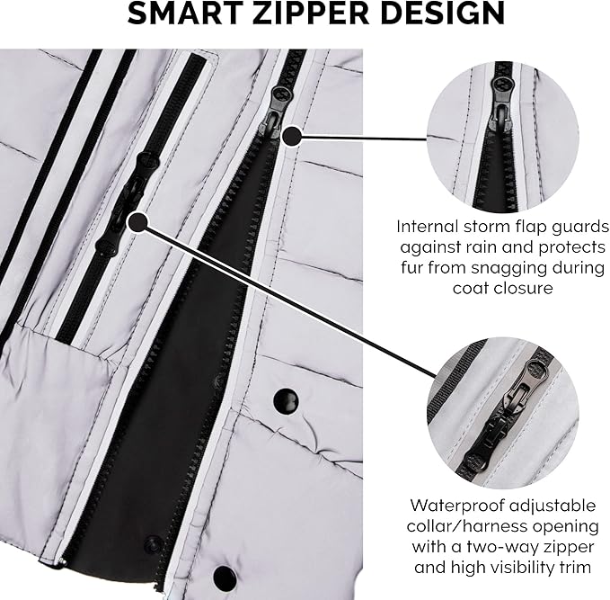 Furhaven Water-Repellent Medium Dog Coat, Washable & Reflective w/ Leash Access & Stretch Fabric - Pro-Fit Active Jacket - Chrome, Medium