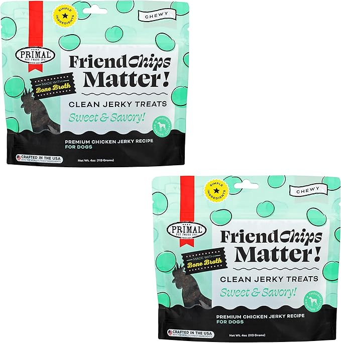 Primal Chicken Jerky Dog Treats Made with Chicken Bone Broth for Dogs, FriendChips Matter Chewy Dog Treat (Pack of 2)