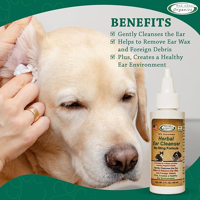 Herbal Ear Cleanser for Dogs, Organic Dog Ear Cleaner Solution, Gentle Ear Wash for Dogs, Ear Wax Removal, Dog Ear Infection Treatment, Natural Pet Ear Care, Puppy Ear Cleaner, 2oz