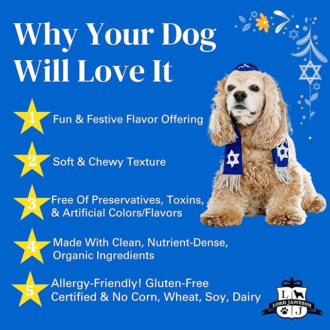 Hanukkah Gelt 6 oz - Dog Patisserie Treats, Holiday Collection, Organic, Soft & Chewy No-Bake Superfood Bites, Preservative Free