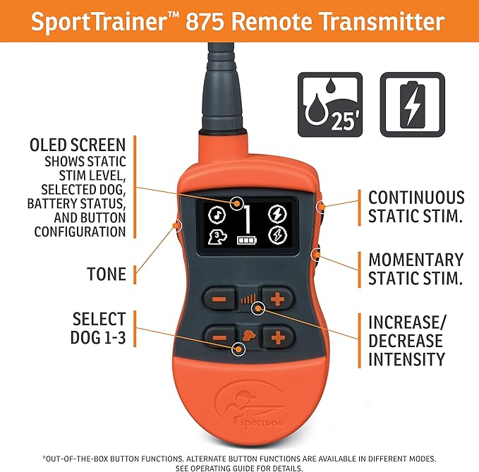 SportDOG Brand SportTrainer Remote Trainer - Shock Collar with 1/2 Mile Range - OLED Screen - Waterproof, Rechargeable Dog Training E-Collar with Tone, Vibrate, & Static - 3 Dog Expandable, Orange