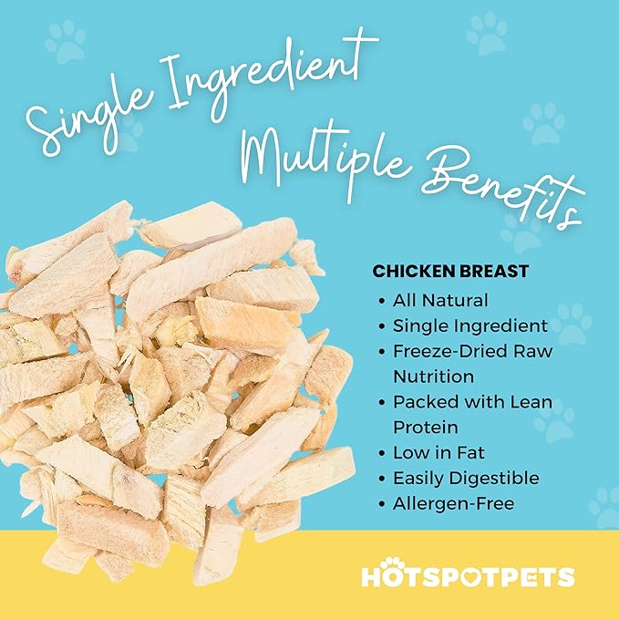 hotspot pets Freeze Dried Chicken Treats for Cats & Dogs -1LB Bag- Resealable Bag- Single Ingredient All Natural Grain-Free Chicken Breast -Made in USA- Perfect for Training, Topper or Snack (Chicken)
