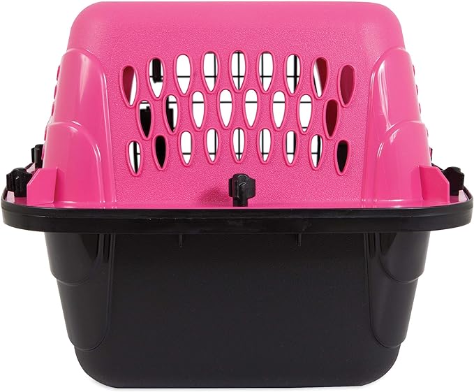 Petmate Two Door Pet Kennel for Pets up to 15 Pounds, Pink/Black, 19" Long, Made in USA