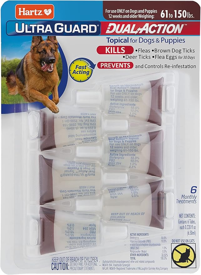 Hartz UltraGuard Dual Action Flea & Tick Topical Dogs & Puppies Treatment & Prevention, 6 Months, 60+ lbs