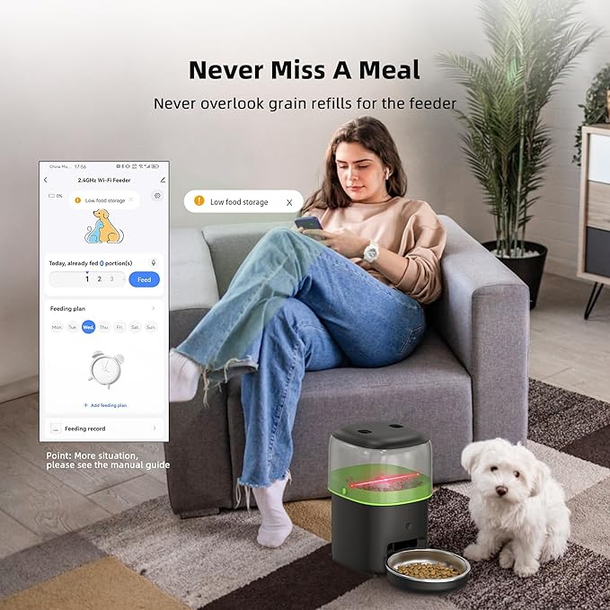 Automatic Cat Feeder WiFi - Easy to Clean 2L/4L WiFi Automatic Cat Feeder for Remote Feeding, Cat Food Dispenser with Lock Feature and Suitable Portion Size, Only 2.4GHz