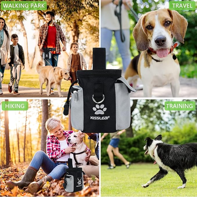 Dog Treat Pouch, Treat Pouches for Pet Training, Dog Treat Training Pouch Dog Clicker, Dog Training Treat Pouch Built-in Poop Bag Dispenser, Hands-Free Snack Dog Treat Bag
