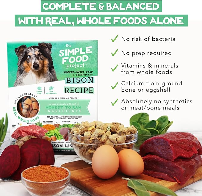 Simple Food Project - Bison Recipe - Freeze Dried Raw Food for Dogs - 48oz
