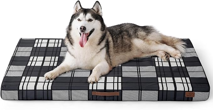 Bedsure Jumbo Large Patterned Dog Bed for Large Dogs, Outdoor Waterproof Orthopedic Egg Foam Dog Bed Comfort Pet Mats for Crate with Removable Washable Cover(54"x44", Black)