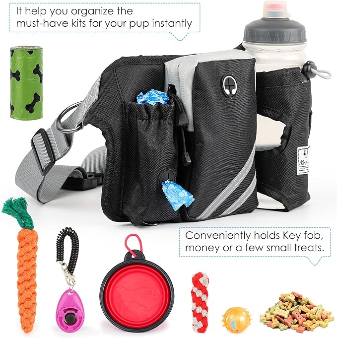 SHINE HAI Retractable Hands Free Dog Leash with Dual Bungees for Dogs, Adjustable Waist Belt Bag, Reflective Stitching Leash for Running Walking Hiking Jogging Biking (for 1 Dog)