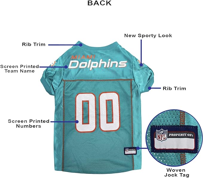 NFL Miami Dolphins Dog Jersey, Size: X-Small. Best Football Jersey Costume for Dogs & Cats. Licensed Jersey Shirt