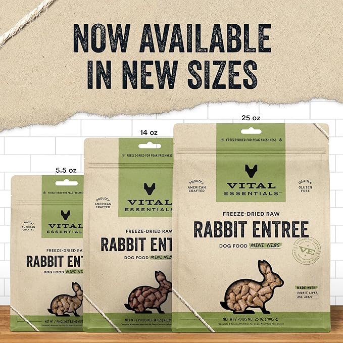 Vital Essentials Freeze Dried Raw Dog Food, Rabbit Mini Nibs Entree, 25 oz