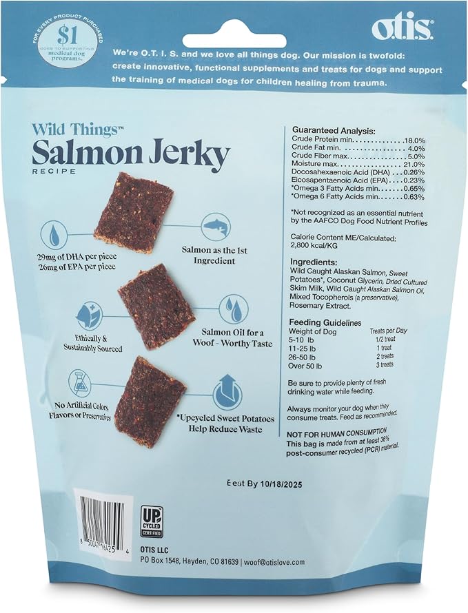 OTIS Alaskan Salmon Jerky for Dogs | Salmon Jerky Recipe - Protein Packed, Ethically-Sourced Sustainable Healthy Dog Treats - with DHA and EPA Healthy Dog Jerky Treat | 4 oz