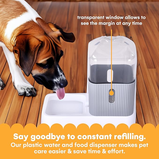 Noa Store Automatic Pet Water & Food Dispensers - Easy to Clean Feeding Bowls for Dogs & Cats - Convenient and Time-Saving Pet Station for Busy Owners - 12'H×6.3'L×11'W 3.5L Each - Grey