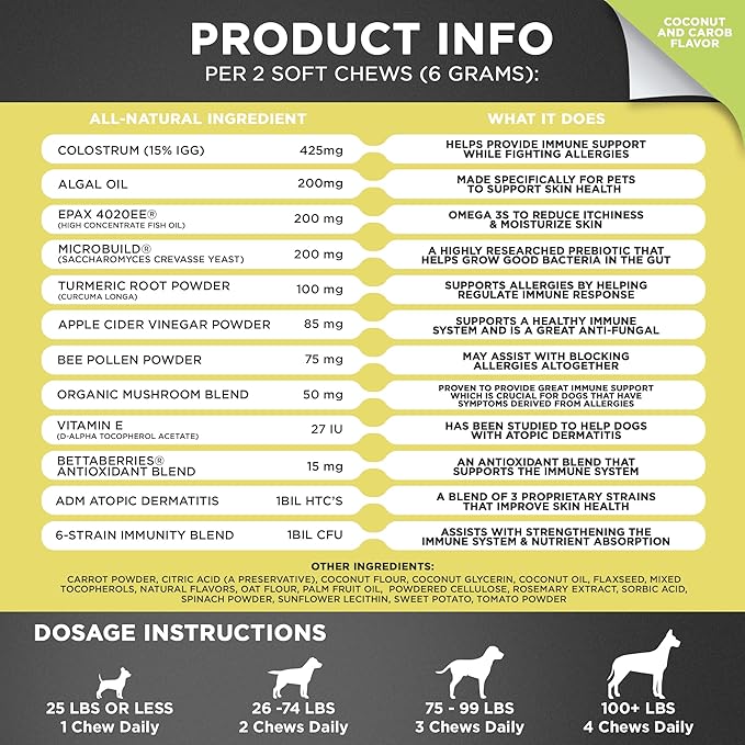 Googipet Dog Allergy Chews -Dog Allergy Relief & Itchy Skin Relief -Dog Skin & Coat Supplement +Bee Pollen, Colostrum for Dogs, Coconut Oil, Probiotics, & Omega 3 Fish Oil for Dogs Itching Skin Relief