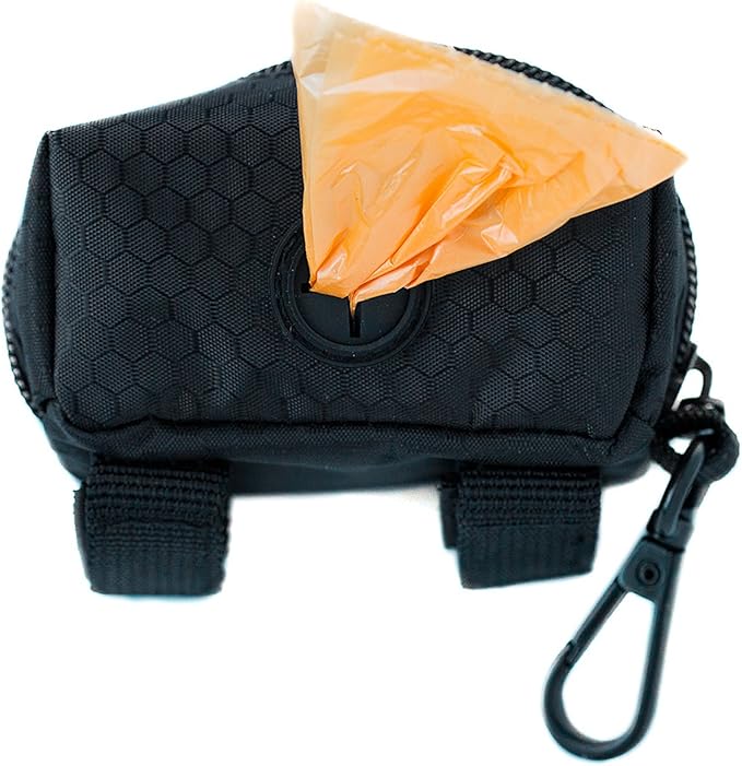 Mighty Paw Dog Poop Bag Holder - Zippered Pouch with Carabiner Hook - Includes Roll of Pick-up Bags - Pet Poop Bag Holder - Dog Dispenser Poop Bag - Dog Bag Holder - Dog Walking Supplies - (Black)