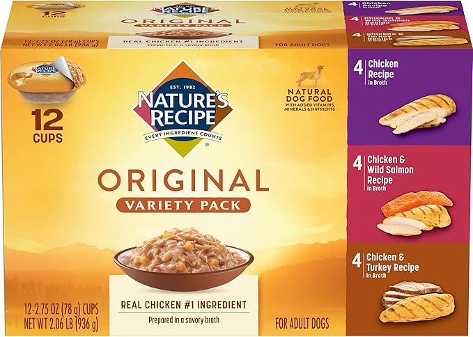 Nature's Recipe Adult Chicken & Rice 24 Pounds Dry Dog Food + Chicken Recipes Variety Pack 2.75 Ounce (Pack of 24) Wet Dog Food Bundle