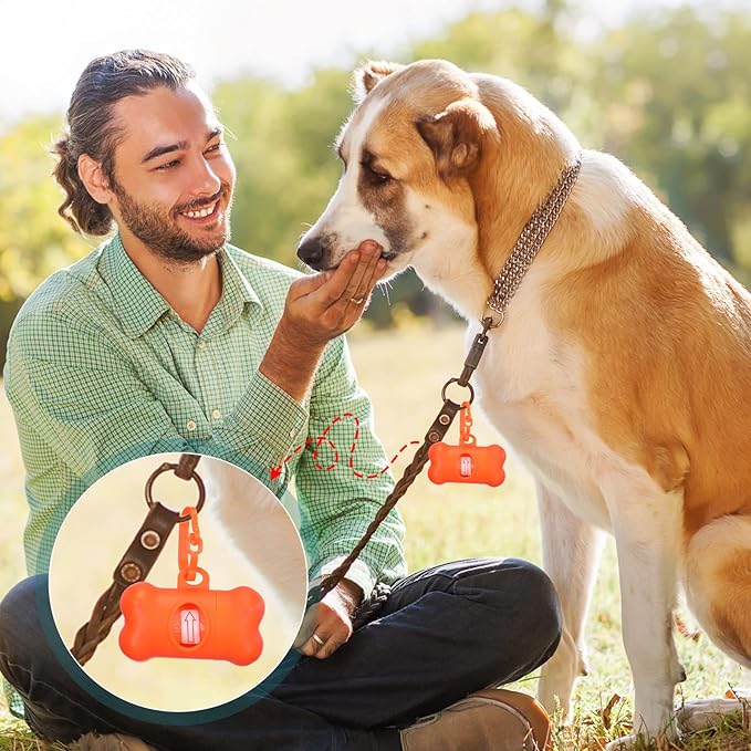 Zhehao 50 Pcs Dog Poop Trash Bag Holder Dispenser Dog Poop Waste Bag Holder Plastic Dog Waste Bag for Leash with Hook and Leak Proof PET Waste Bags for Walking Hiking Camping (Bone)