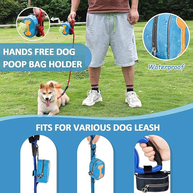 Hands Free Dog Poop Bag Holder for Leash with Big Opening, Dog Poop Bag Holder, Zippered Pouch with Carabiner Hook Waterproof Dog Poop Bag Holder(1 Doggy Bag) (Orange)