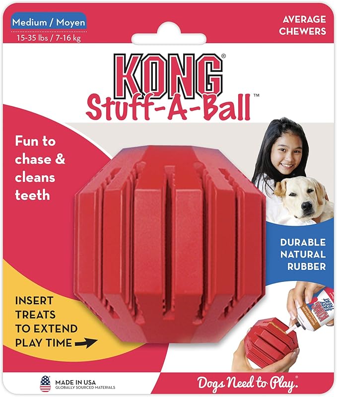 KONG Stuff-A-Ball - Durable Chew Toy for Dogs - Natural Rubber Dog Toy for Dental Health - Pet Toy for Chewing & Teeth Cleaning - Stuffable Toy for Dog Treats & Snacks - for Medium Dogs