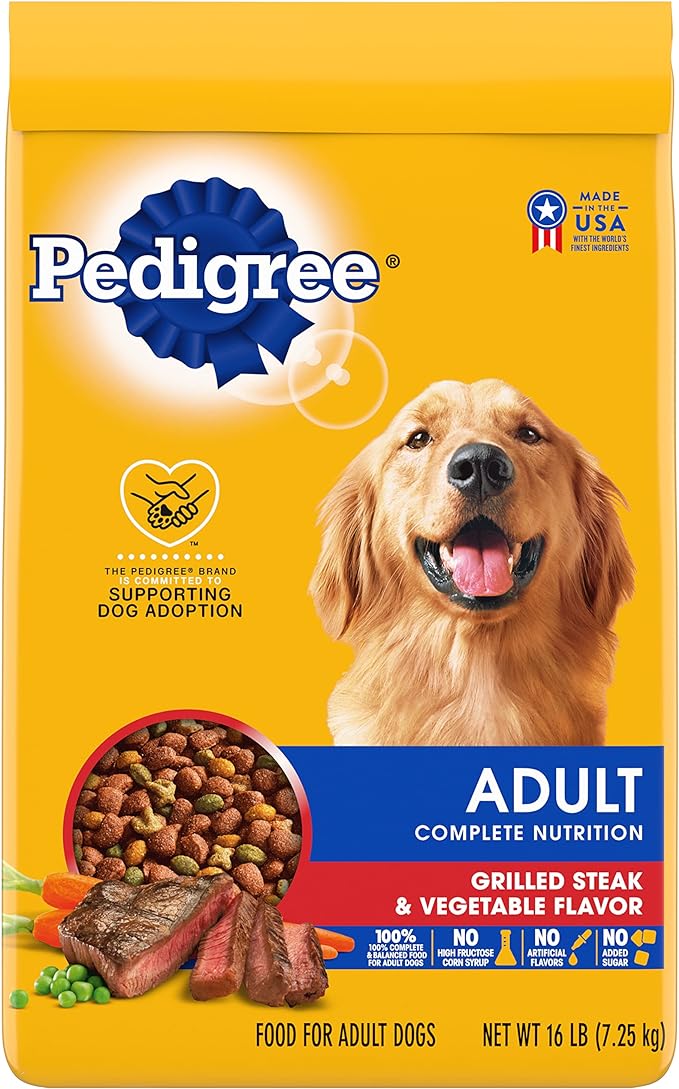 Pedigree Complete Nutrition Adult Dry Dog Food Grilled Steak & Vegetable Flavor Dog Kibble, 16 lb. Bag