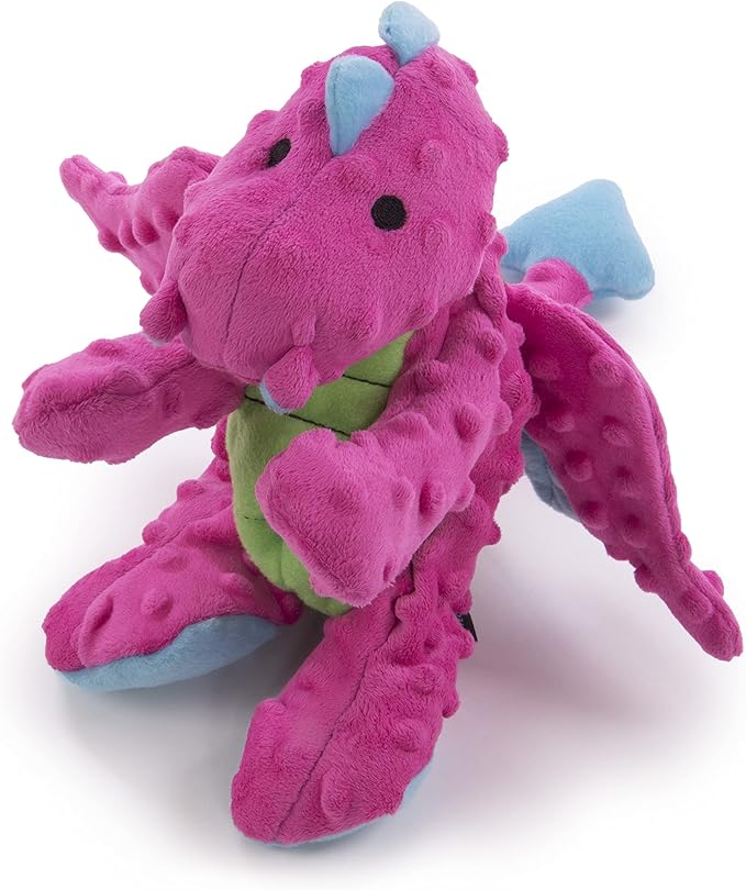 goDog Bubble Plush Dragons Squeaky Dog Toy, Chew Guard Technology - Pink, Large
