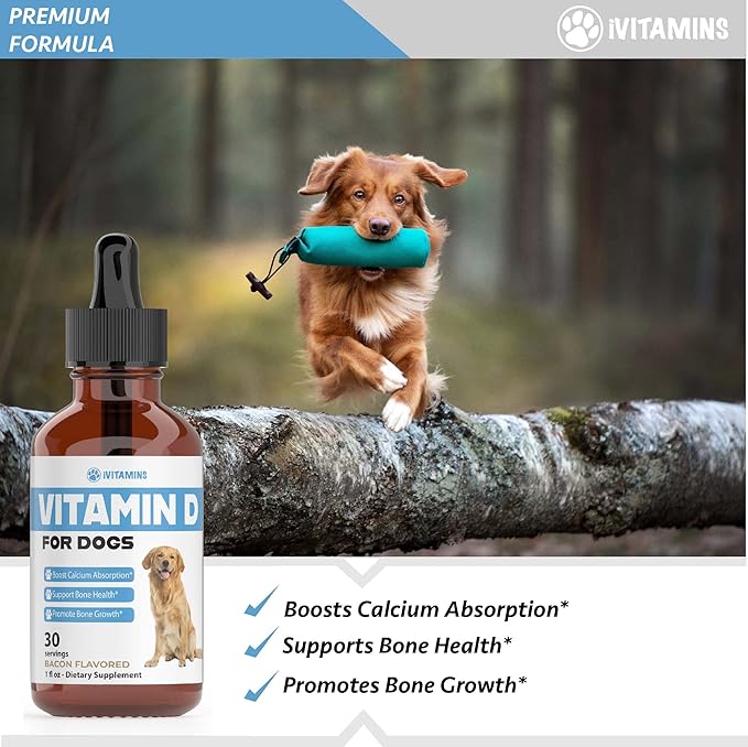 Vitamin D for Dogs | Supports Strong & Health Bones | Vitamin D Supplements for Dogs | Vitamin D Dog | Dog Vitamins and Supplements | Dog Vitamins Multivitamin | Vitamins for Dogs | 1 fl oz
