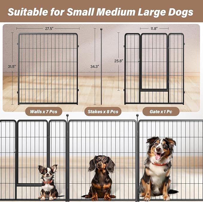 HealSmart Dog Playpen Indoor, Puppy Playpen Indoor for Yard, Camping, 32" Height 8 Panels Heavy Duty Dog Pen for Small/Medium Dogs, Black