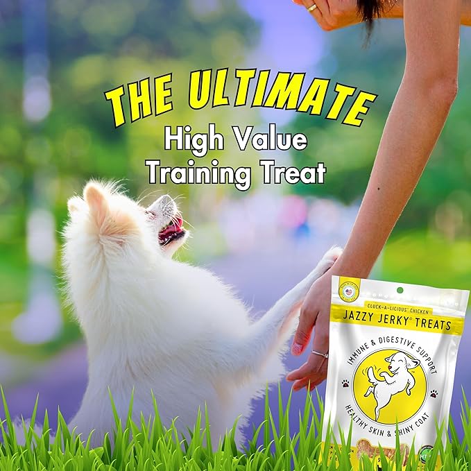 Canine Wellness Jazzy Jerky Treats, Cluck-A-Licious Chicken with Prebiotics for Gut & Immune Health, Omega 3s & 6s for Skin & Coat Health, Made in The USA, 10 oz