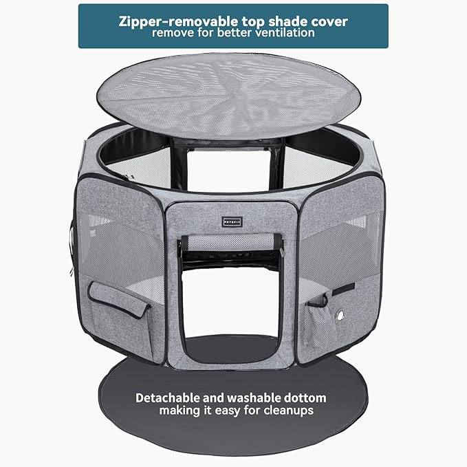 Petsfit Puppy Dog Playpen Indoor, Small Playpen for Dogs Cat Playpen Outdoor, Portable with Carrying Case, Removable Zipper Sealed Cover Playpen Mat Grey Small (29.5"x29.5"x16.5"H)