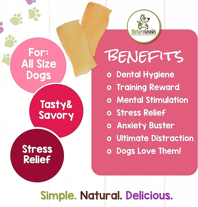 Nature Gnaws Pork Skin Chews for Dogs - Premium Natural Tasty Jerky Treats - Long Lasting Dog Chew Bones - Rawhide Free