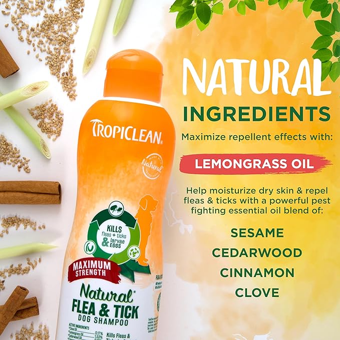TropiClean Maximum Strength Natural Flea and Tick Dog Shampoo | Natural Flea and Tick Prevention for Dogs | Made in the USA | 1 gallon