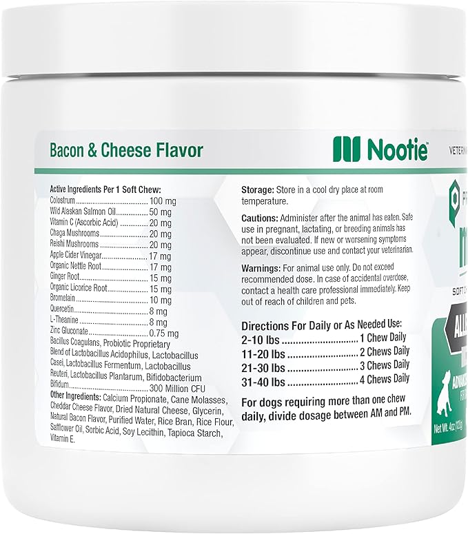 Nootie Progility Mini Allergy Relief Supplement, Itch Relief Supplement for Dogs, 60 Soft Chews per Container