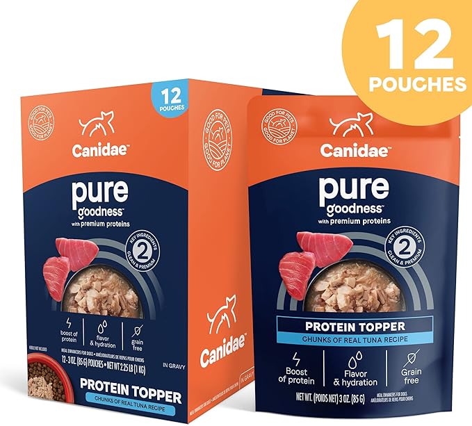 CANIDAE Pure Protein Topper Wet Dog Food, Chunks of Real Tuna in Gravy Recipe, 3 oz. (Case of 12)