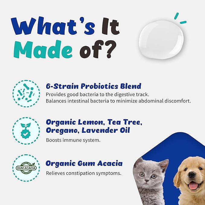 Probiotics Liquid Immune Support& Gut Health for Cats and Dogs - 6-Strains Probiotics with Organic Lemon, Organic Tea Tree, Organic Oregano, Organic Lavender (30 ml)