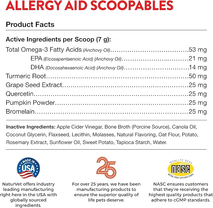 NaturVet Scoopables Aller-911 Dog Allergy Support Vitamins - Supports Immunity & Seasonal Allergies in Dogs - Hickory Smoked Bacon Flavored Pet Health Supplement | 11oz Bag