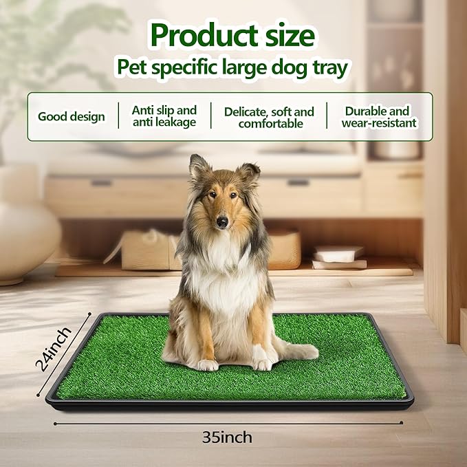 35 x 24In Dog Grass Pad with Tray Pet Potty Fake Grass Training Mat Artificial Grass for Dogs with tray on Indoor and Outdoor