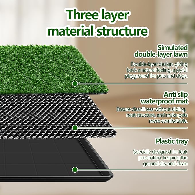 35 x 24In Dog Grass Pad with Tray Pet Potty Fake Grass Training Mat Artificial Grass for Dogs with tray on Indoor and Outdoor