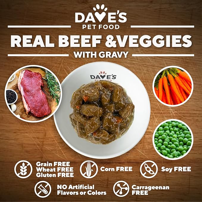 Dave's Pet Food Grain Free Wet Dog Food (Beef & Vegetable in Gravy), Made in USA Naturally Healthy Canned Dog Food, Added Vitamins & Minerals, Wheat & Gluten-Free, 13.2 oz Cans (Case of 12)