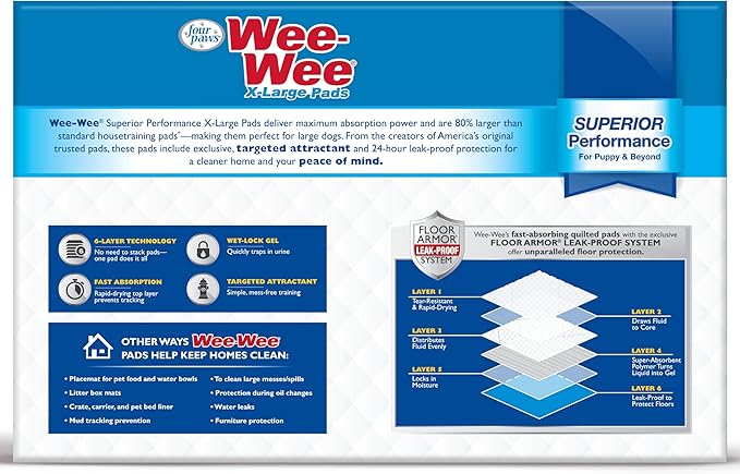 Four Paws Wee-Wee Superior Performance X-Large Pee Pads for Dogs - Puppy & Dog Pads for Potty Training - Dog Supplies for Housebreaking - 28" x 34" (150 Count)