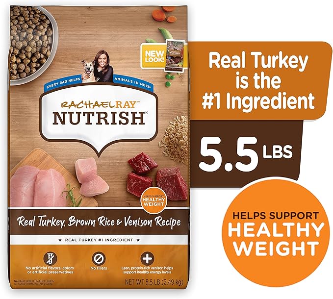 Rachael Ray Nutrish Dry Dog Food, Turkey, Brown Rice & Venison Recipe for Weight Management, 5.5 Pound Bag
