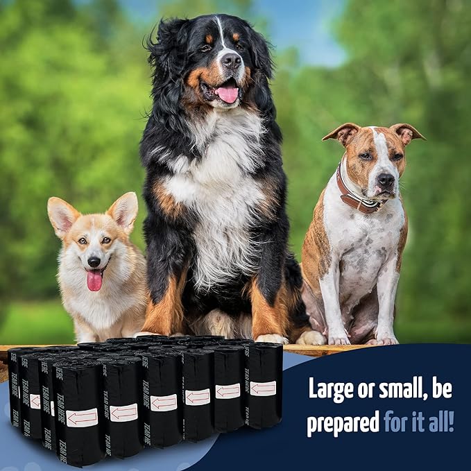 Reli. Dog Poop Bags w/Holder (360 Bags - 24 Rolls) | Leash Clip Dispenser | 9x13" Large Dog Bags for Poop | Doggie Poop Bag | Black Pet Waste Bag Refills w/Dispenser Bag Clip | Unscented, Leak Proof