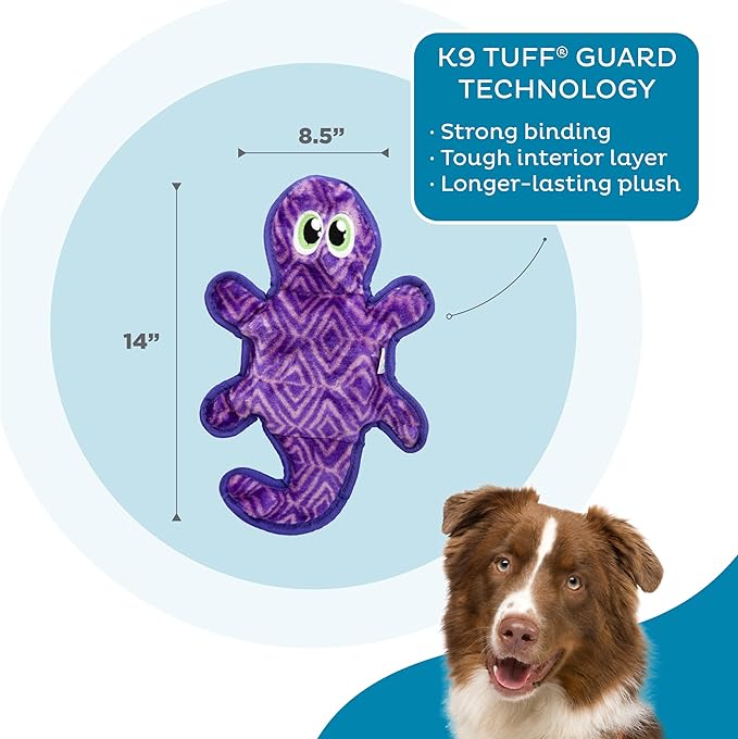 Outward Hound Durablez Tough Plush Squeaky Dog Toy, Gecko, Purple, Medium