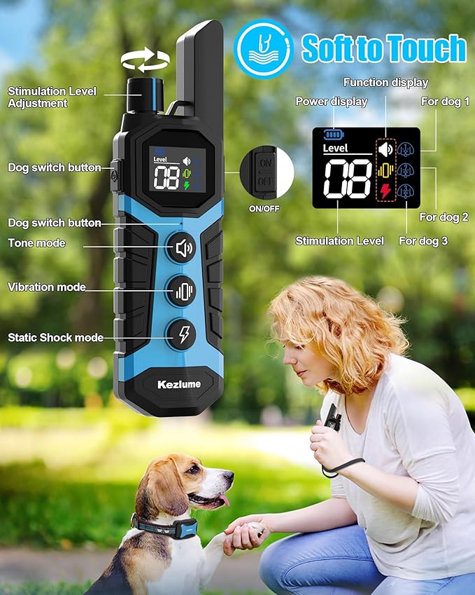 Dog Shock Collar for 2 Dogs- 4000Ft Waterproof Dog Training Collar with Remote for 5-120lbs Small Medium Large Dogs, 3 Channels, Rechargeable E Collars with Beep Vibration Safe Shock Modes (Blue)