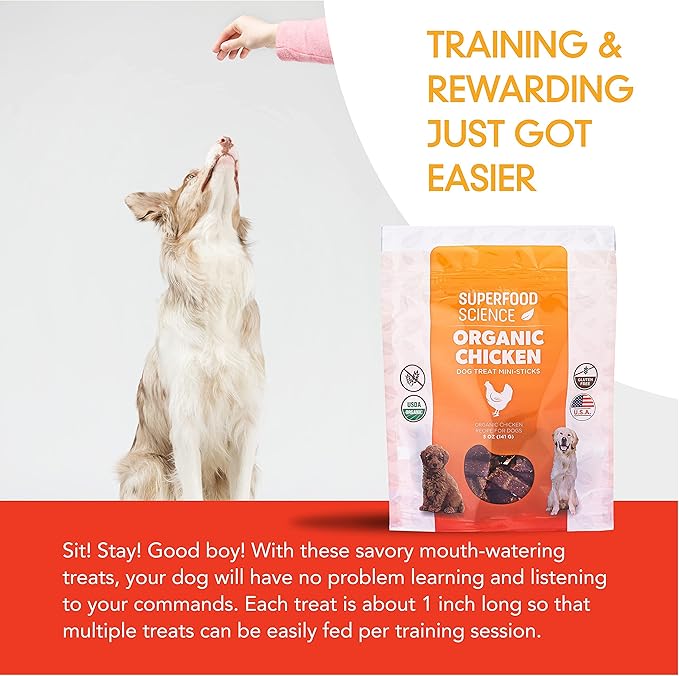 Organic Dog Treats with Chicken, Sweet Potato, Turmeric, and Flaxseed, Low-Calorie Semi-Soft Healthy Training Treats for Puppy, Small, Medium, and Large Dogs, Gluten-Free, 5 oz