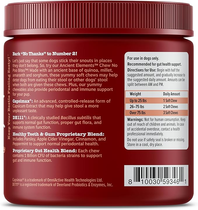 Zesty Paws Chew No Poo Bites for Dogs - Stool Eating Deterrent Soft Chews for Dogs - Gut, Periodontal & Immune System Support - Premium DE111 Bacillus subtilis Probiotic - AE Bison - 90 Count