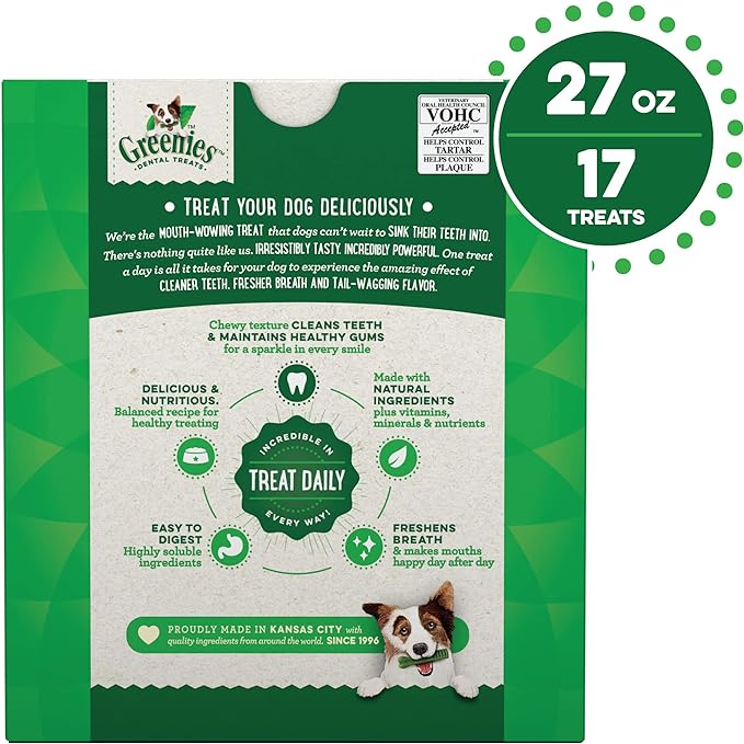 Greenies Original Large Natural Dental Care Dog Treats, 27 oz. Pack (17 Treats)