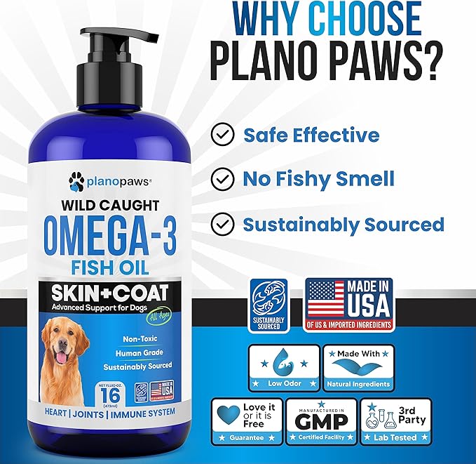Omega 3 Fish Oil for Dogs - Better Than Salmon Oil for Dogs - Dog Fish Oil Supplement - Reduce Shedding & Itching - Supports Joints, Brain, Heart Health- Dog Skin and Coat Supplement - Fish Oil Liquid